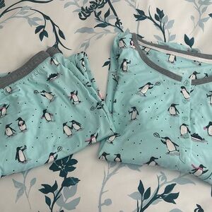 Kate Spade Penguin Print Pajama Set - Light Blue and Gray